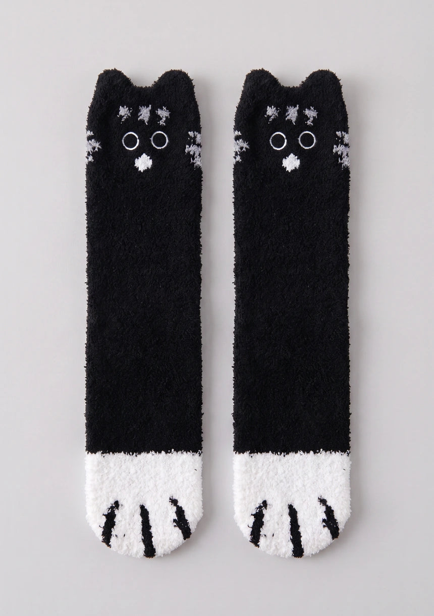 Flauschige Damen Socken mit Katzenmotiv