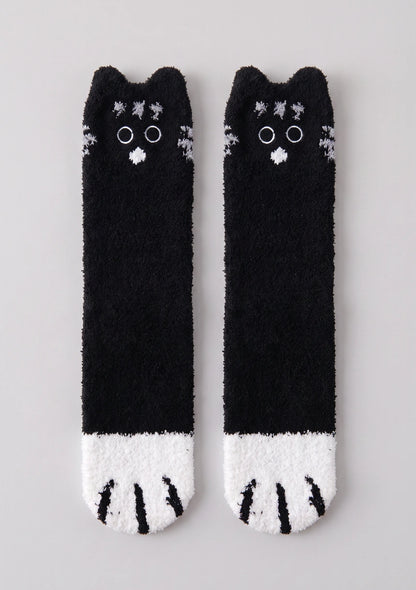 Flauschige Damen Socken mit Katzenmotiv