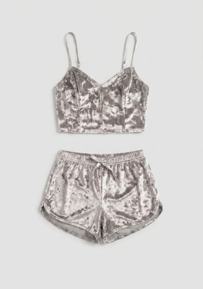 Samt Pyjama Set mit Top und Shorts