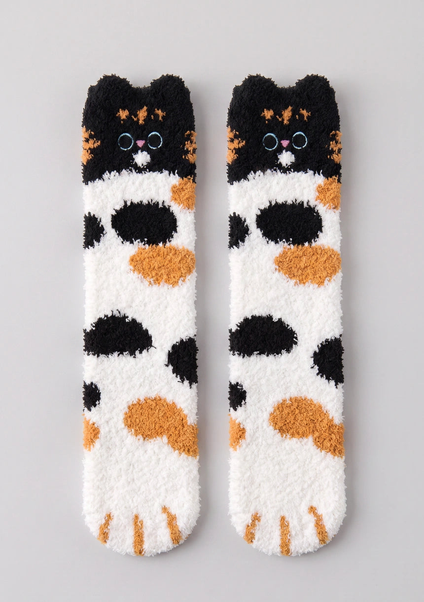 Flauschige Damen Socken mit Katzenmotiv