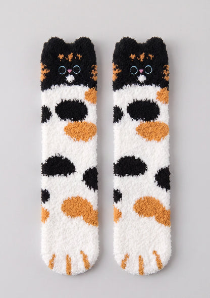 Flauschige Damen Socken mit Katzenmotiv