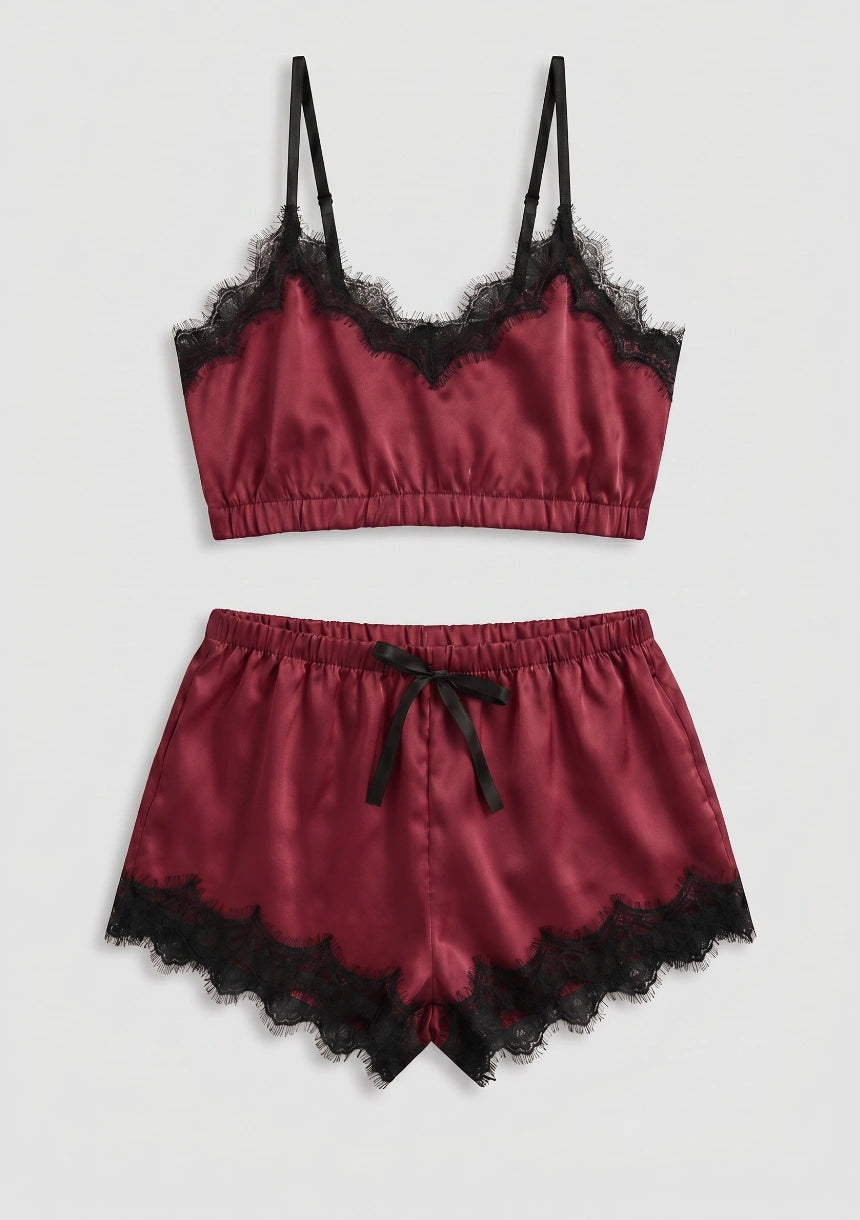 Spitzen-Zweiteiler Pyjama-Set mit kurzem Oberteil