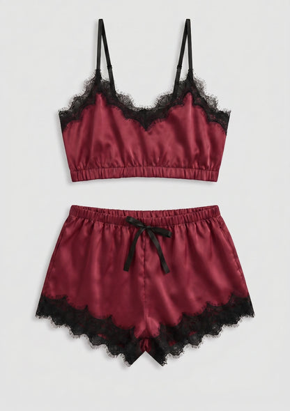 Spitzen-Zweiteiler Pyjama-Set mit kurzem Oberteil