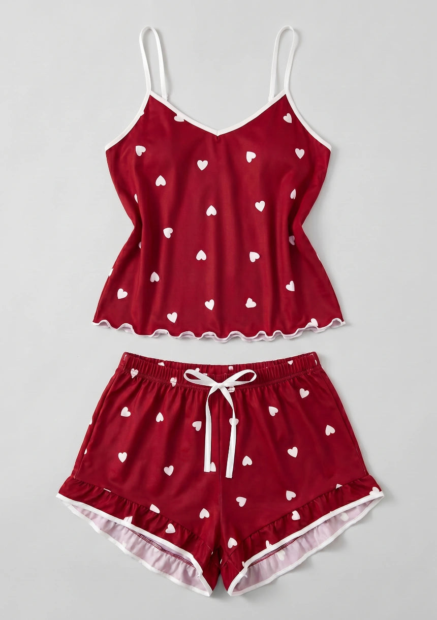 Kurze Damenpyjamas mit Herzmuster