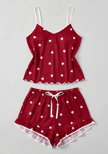 Kurze Damenpyjamas mit Herzmuster