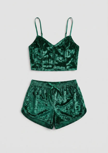 Samt Pyjama Set mit Top und Shorts