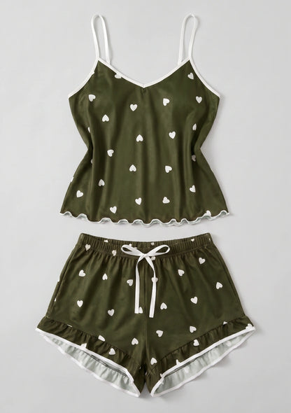 Kurze Damenpyjamas mit Herzmuster
