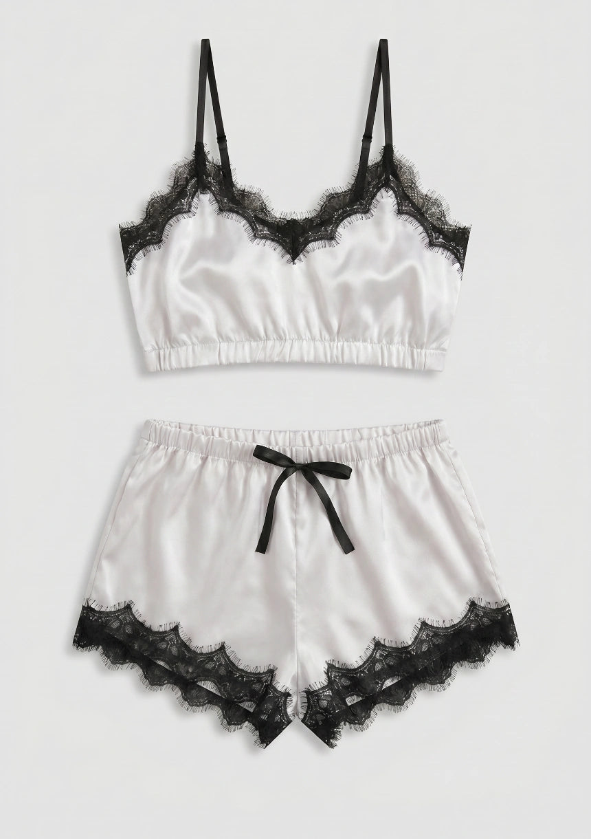 Spitzen-Zweiteiler Pyjama-Set mit kurzem Oberteil