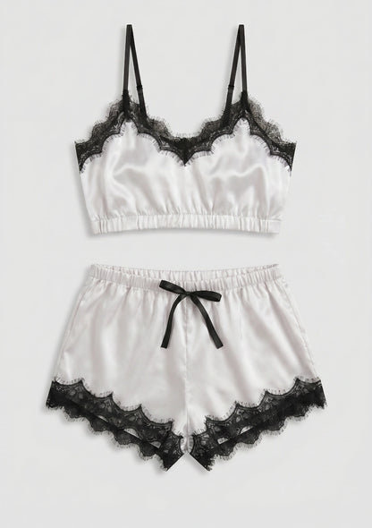 Spitzen-Zweiteiler Pyjama-Set mit kurzem Oberteil