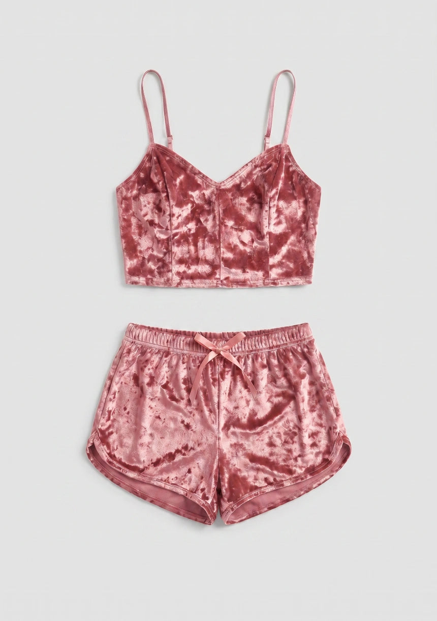 Samt Pyjama Set mit Top und Shorts