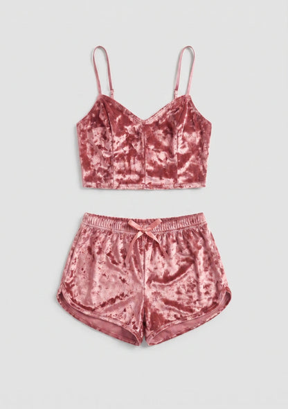 Samt Pyjama Set mit Top und Shorts