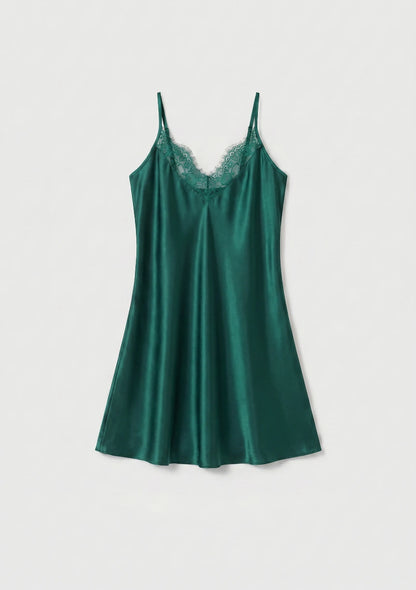 Seiden-Nachtkleid mit Spitzenbesatz