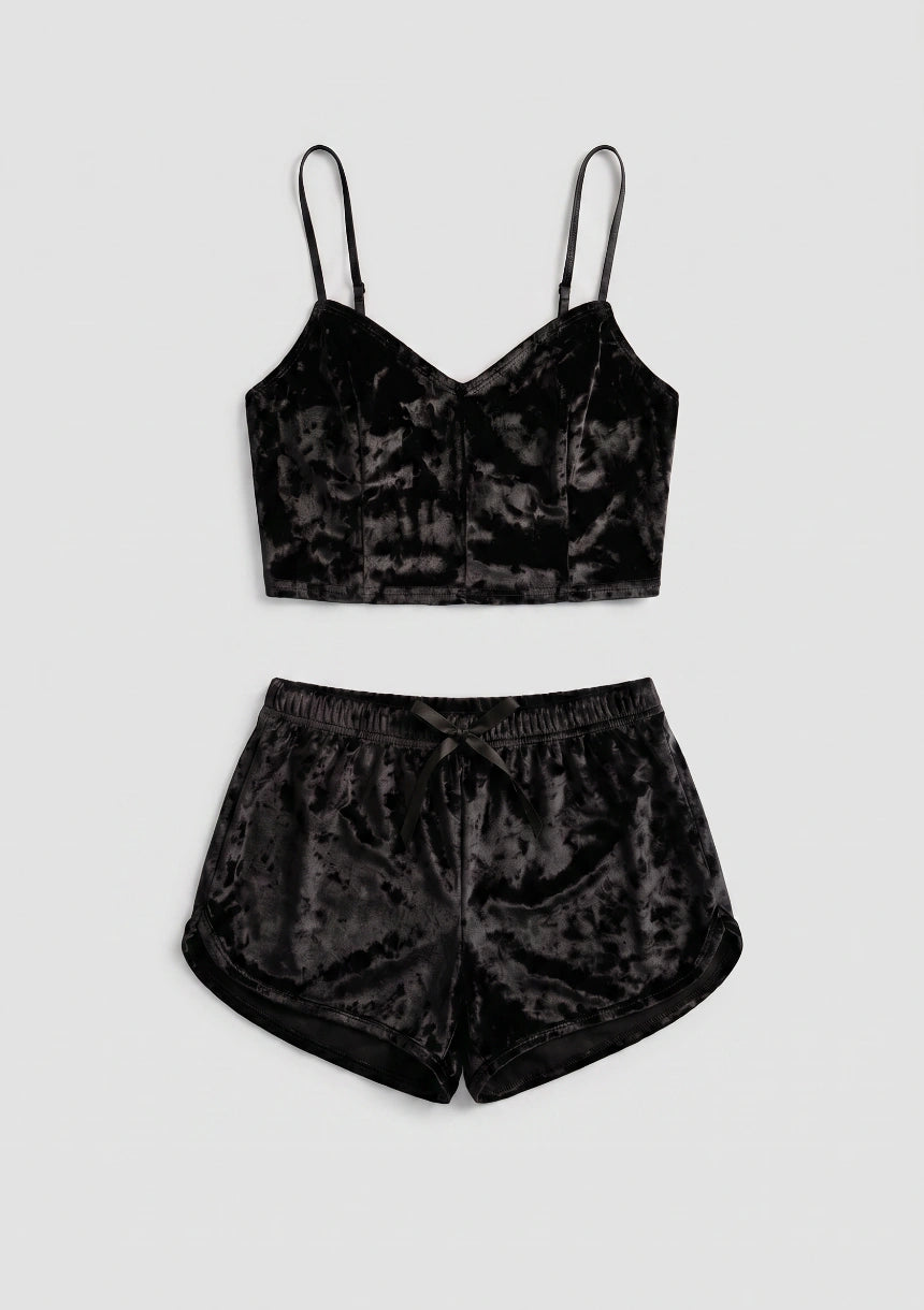 Samt Pyjama Set mit Top und Shorts