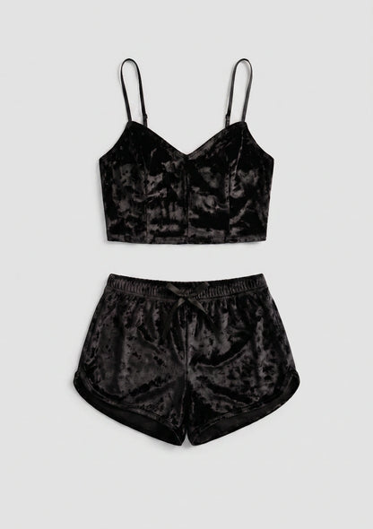 Samt Pyjama Set mit Top und Shorts