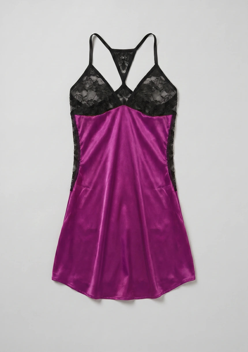 Seiden-Nachtkleid mit Spitzenrücken