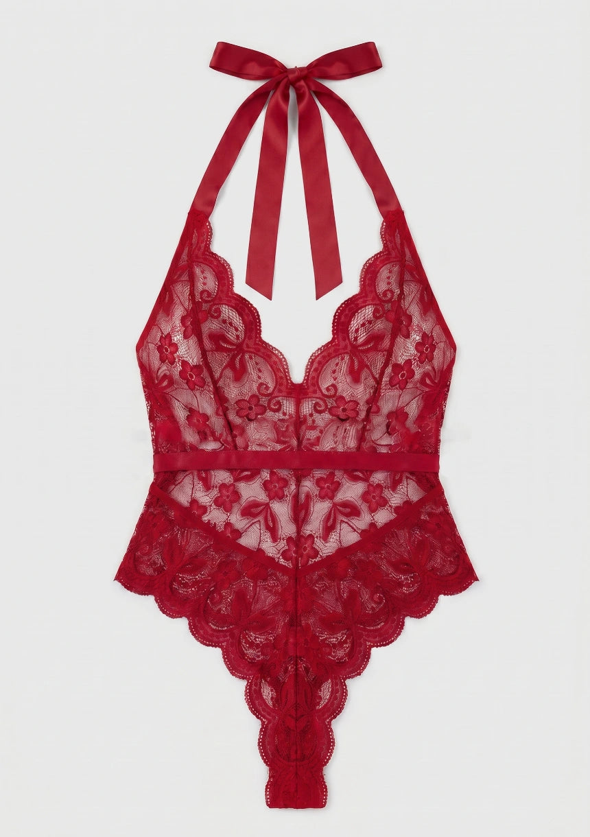 Spitzen-Bodysuit mit tiefem V-Ausschnitt
