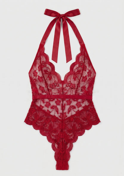 Spitzen-Bodysuit mit tiefem V-Ausschnitt