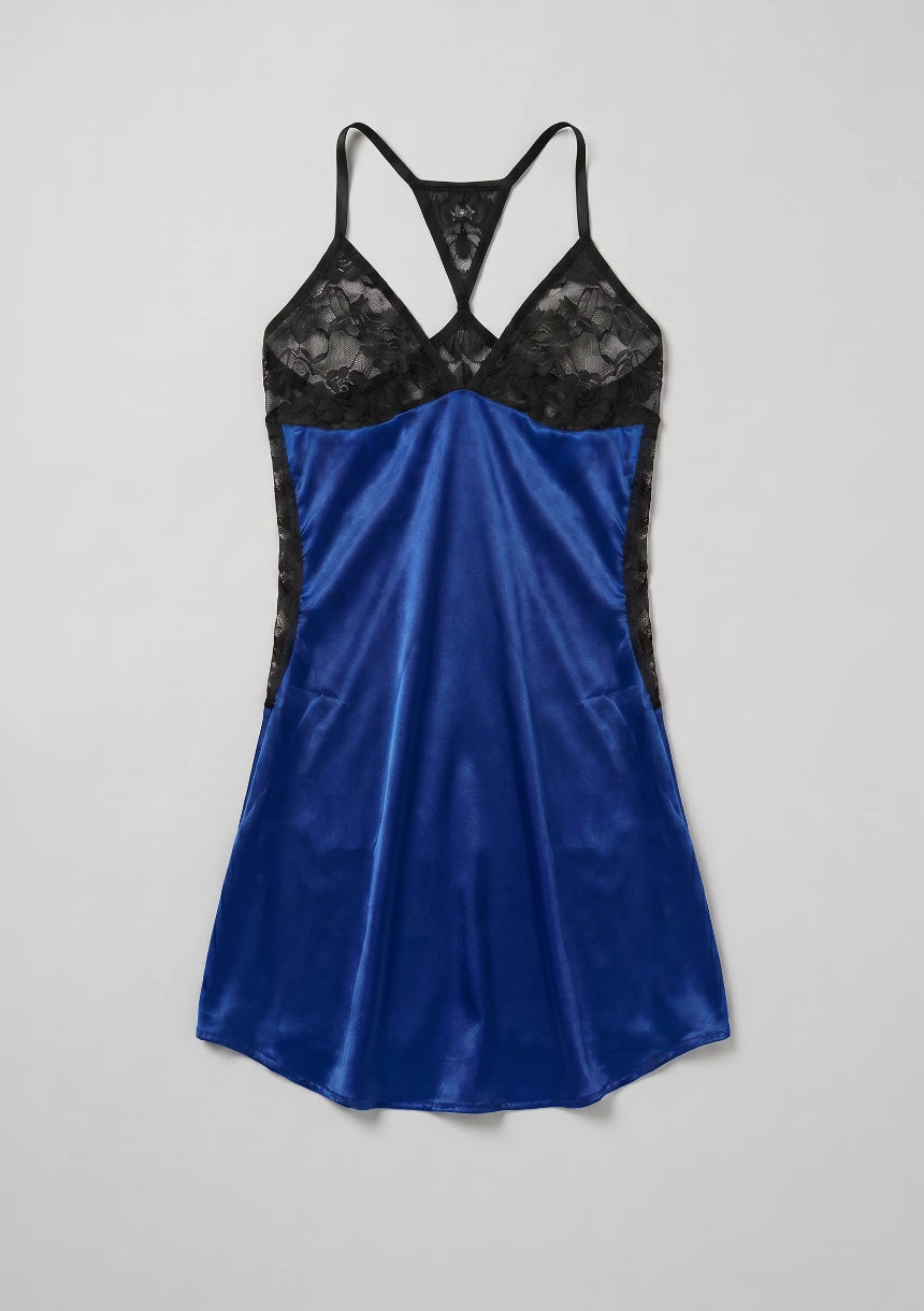 Seiden-Nachtkleid mit Spitzenrücken