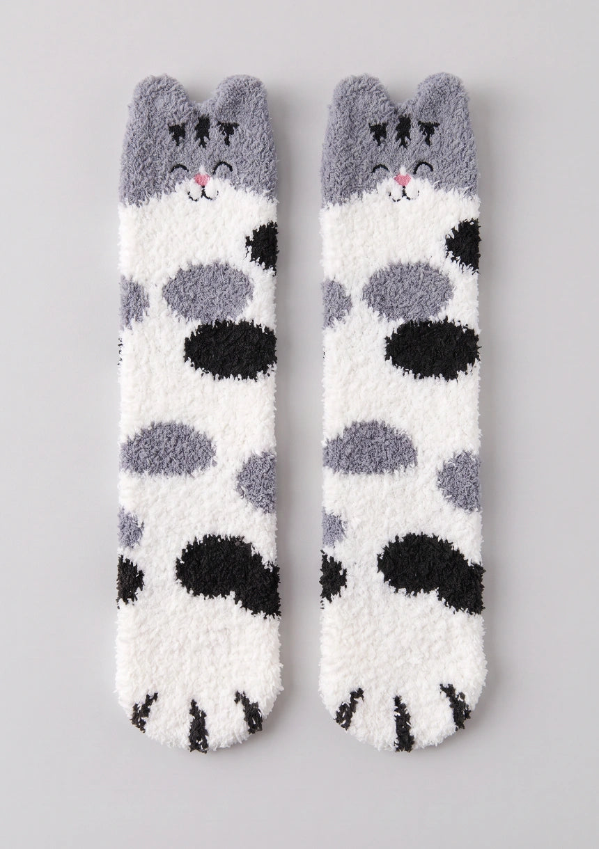 Flauschige Damen Socken mit Katzenmotiv