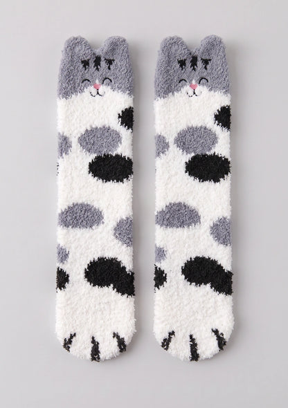 Flauschige Damen Socken mit Katzenmotiv