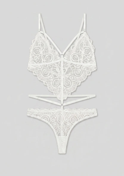 Spitzen-Lingerie-Set mit hohem Kragen und Trägern