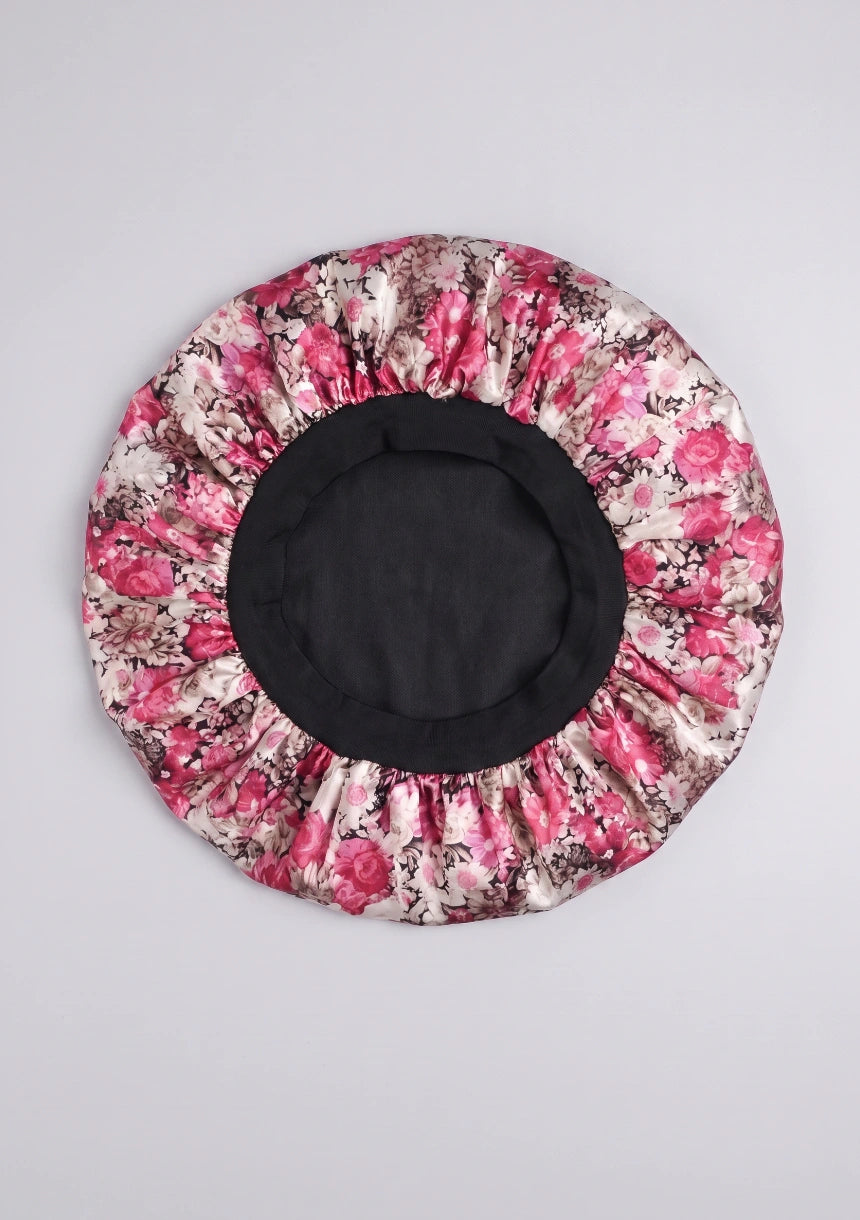 Satin Blumen Schlafhaube