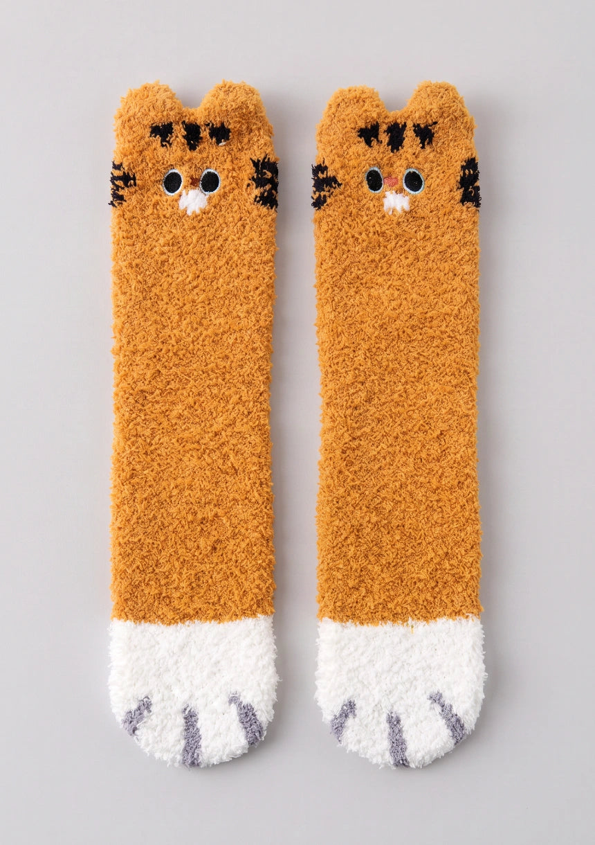 Flauschige Damen Socken mit Katzenmotiv