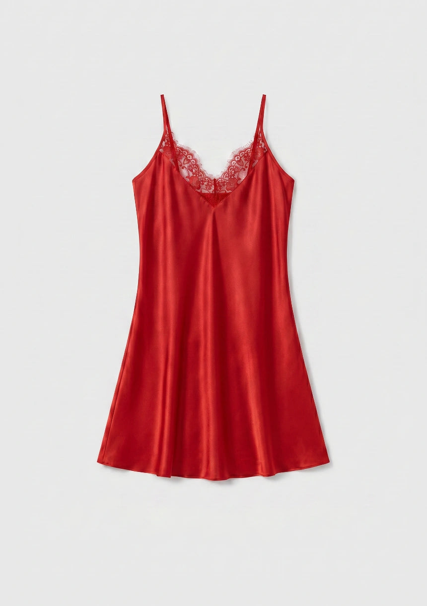 Seiden-Nachtkleid mit Spitzenbesatz
