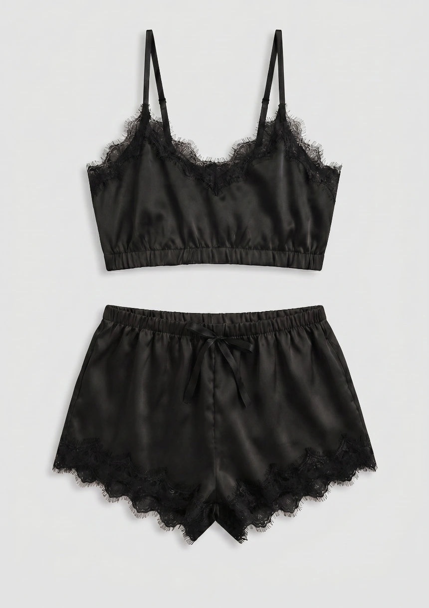 Spitzen-Zweiteiler Pyjama-Set mit kurzem Oberteil