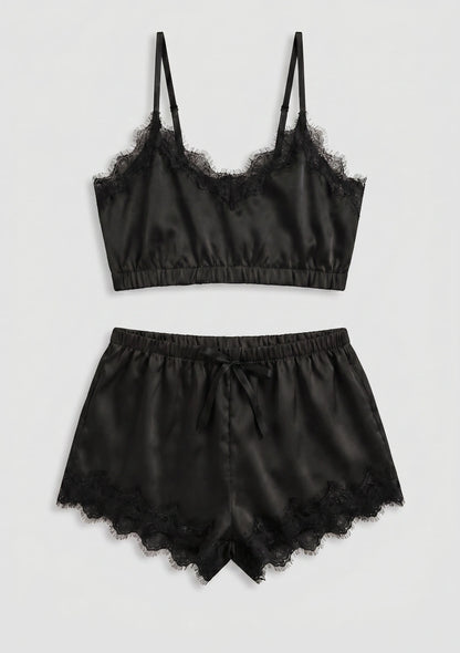 Spitzen-Zweiteiler Pyjama-Set mit kurzem Oberteil