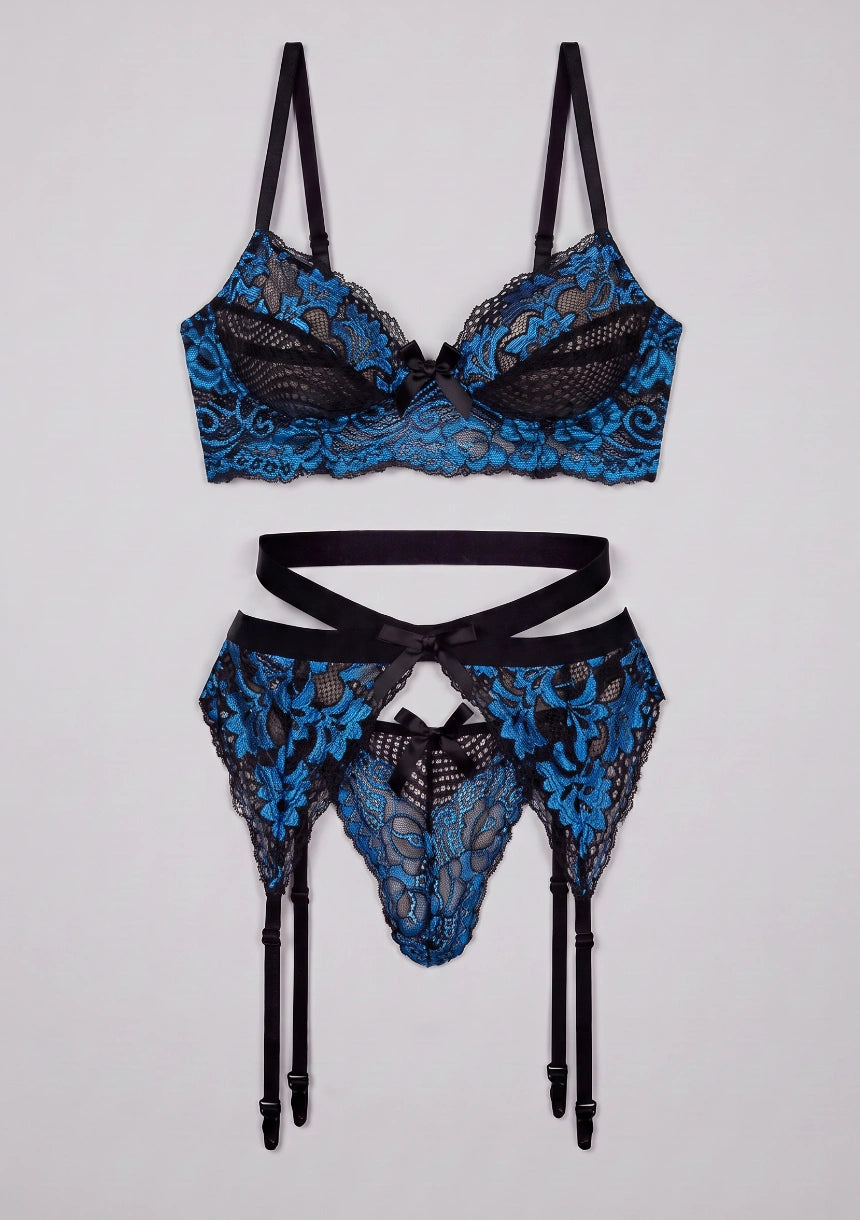 Spitzen-BH-Set mit Strumpfhalter