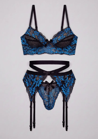 Spitzen-BH-Set mit Strumpfhalter