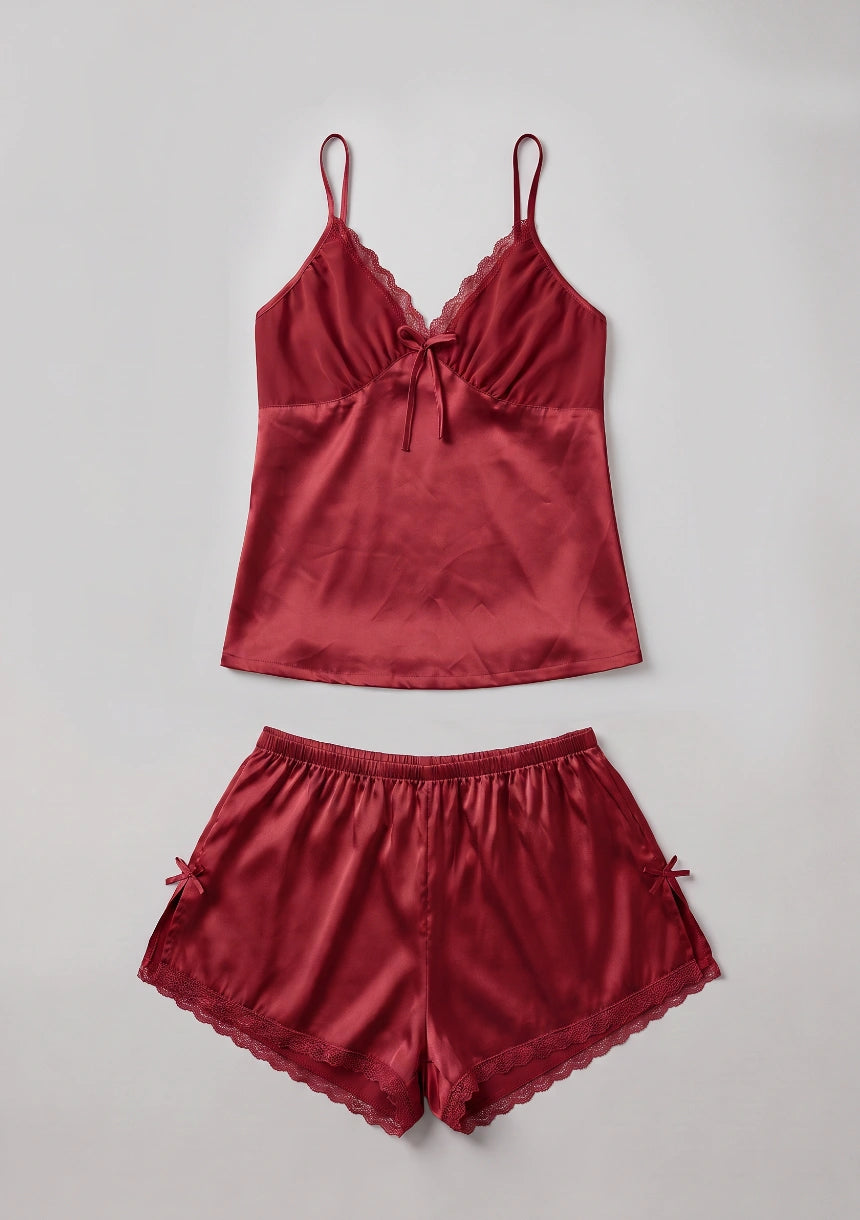 Kurzes Satin Damen-Pyjama-Set
