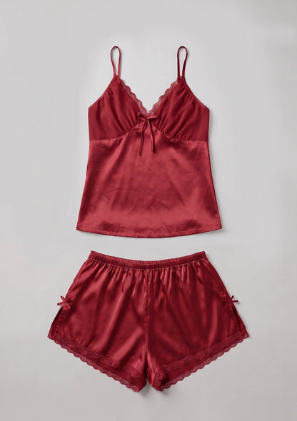 Kurzes Satin Damen-Pyjama-Set