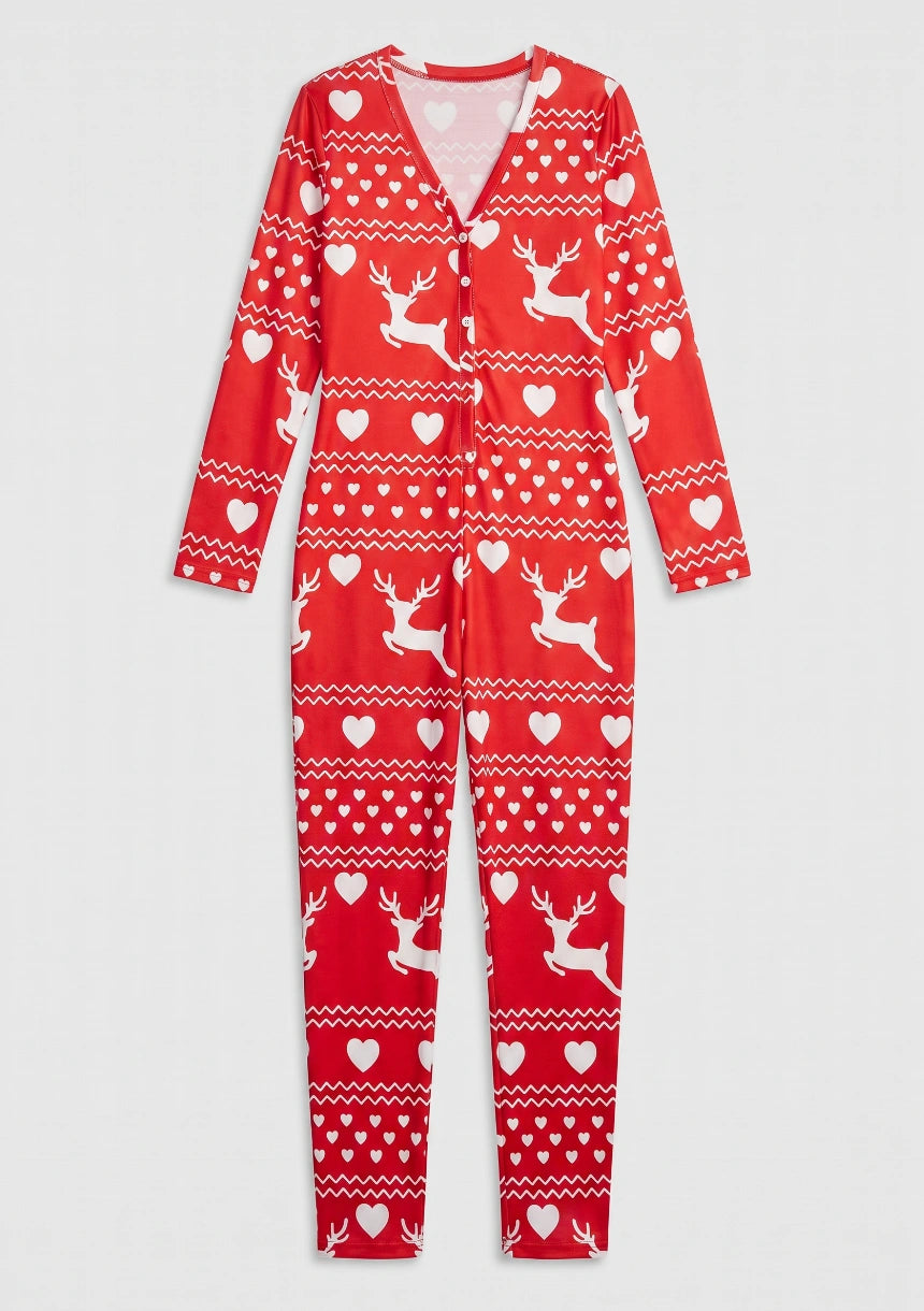 Damen Weihnachtsdruck Einteiler Pyjama