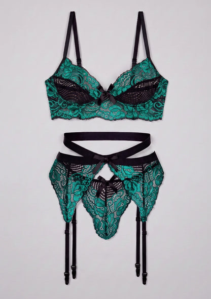 Spitzen-BH-Set mit Strumpfhalter