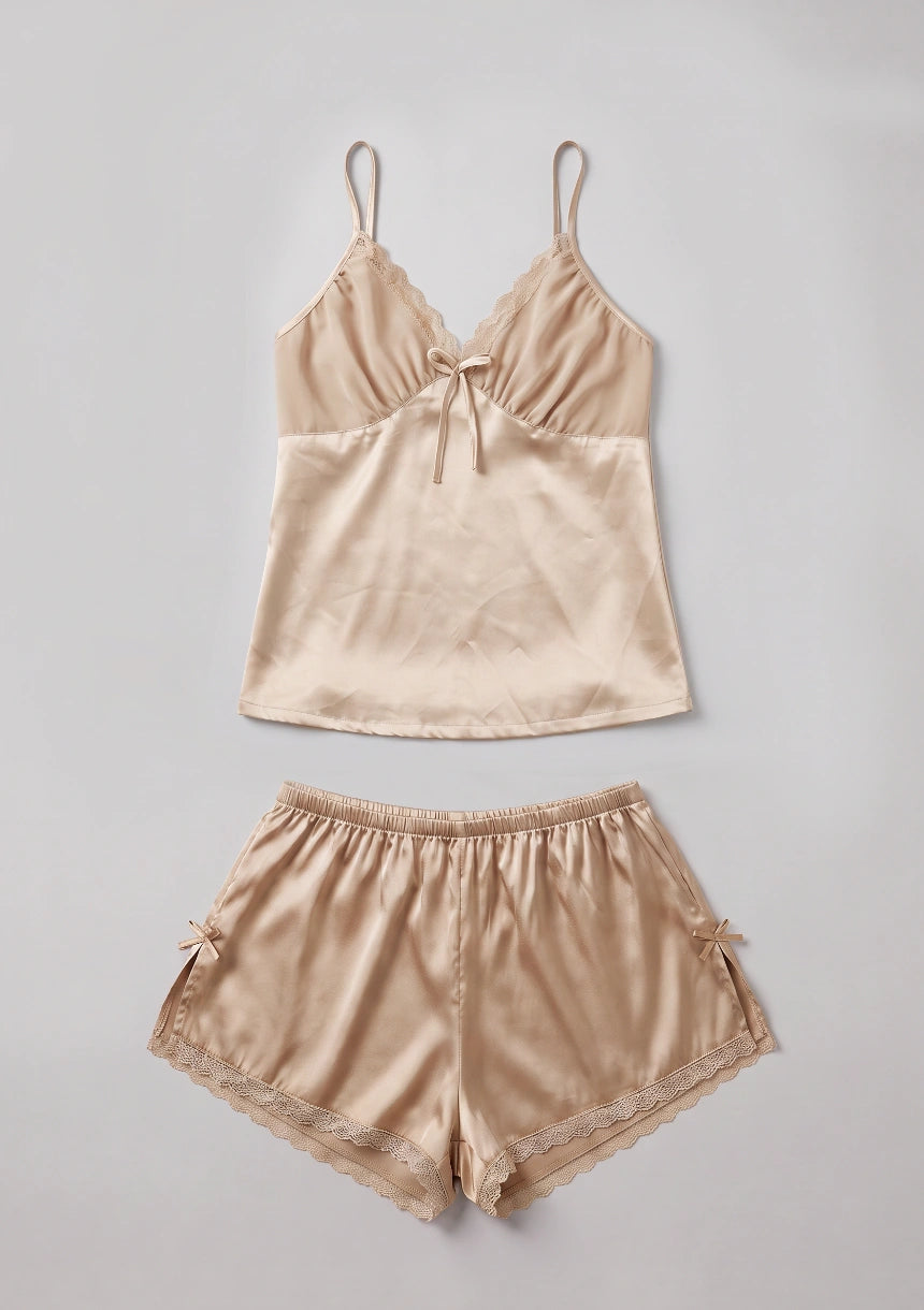 Kurzes Satin Damen-Pyjama-Set