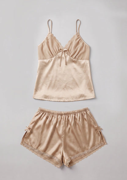 Kurzes Satin Damen-Pyjama-Set