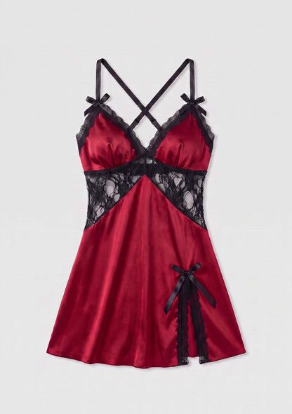 Seiden-Nachtkleid mit Spitzenbesatz