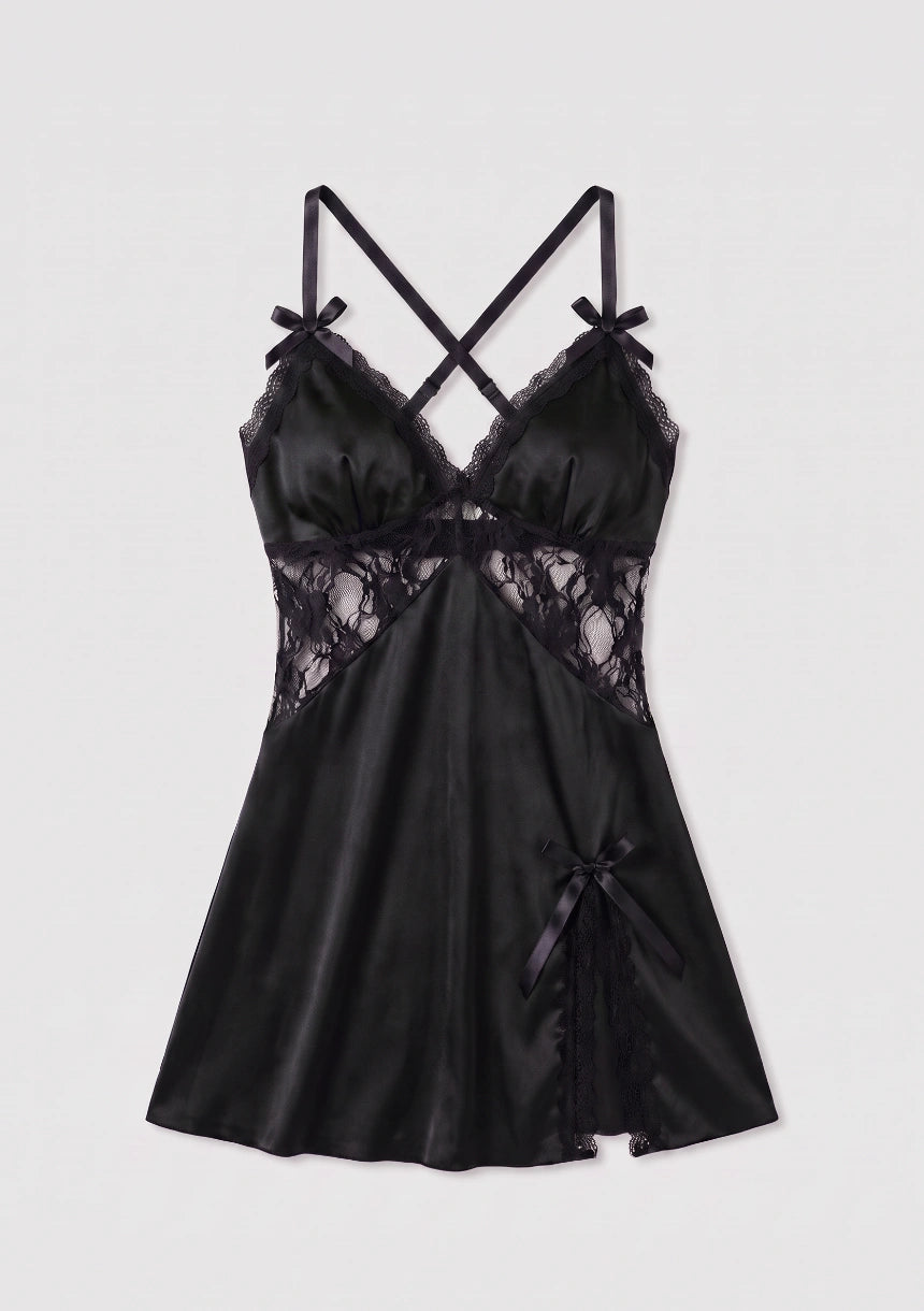 Seiden-Nachtkleid mit Spitzenbesatz
