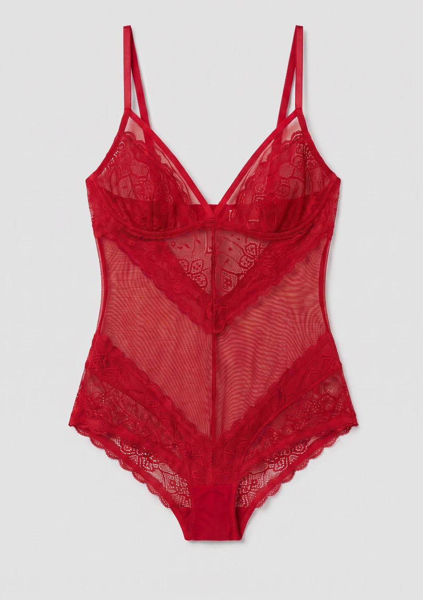 Universeller Spitzen-Bodysuit mit Netz