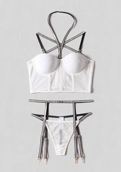 3-teiliges Dessous-Set mit Korsett-Oberteil