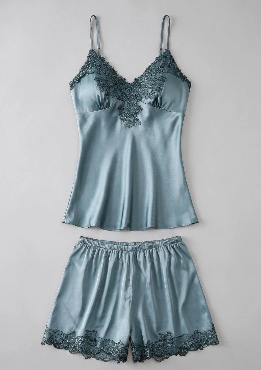 Spitzenbesatz Damen-Pyjama-Set