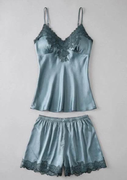 Spitzenbesatz Damen-Pyjama-Set