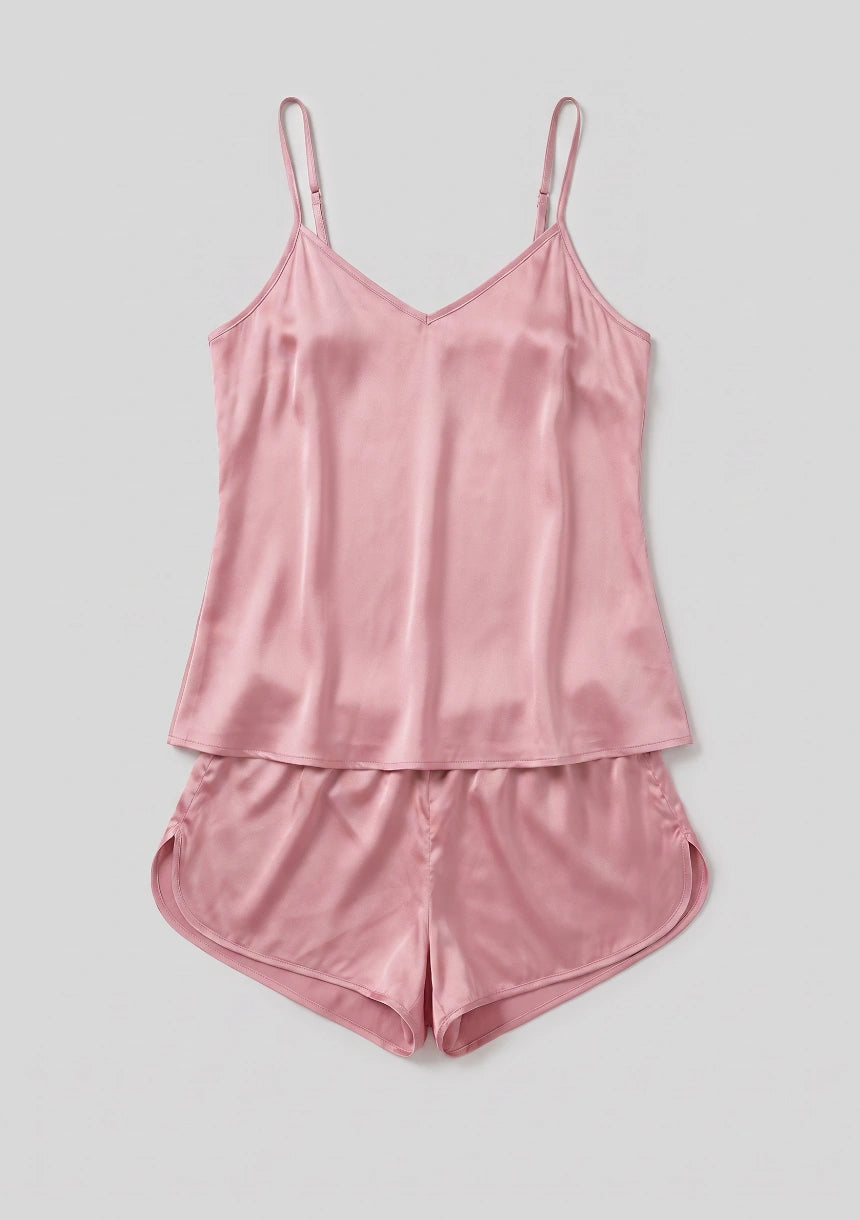 Kurzes Satin Damen-Pyjama-Set mit Trägern