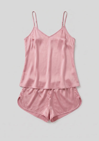 Kurzes Satin Damen-Pyjama-Set mit Trägern