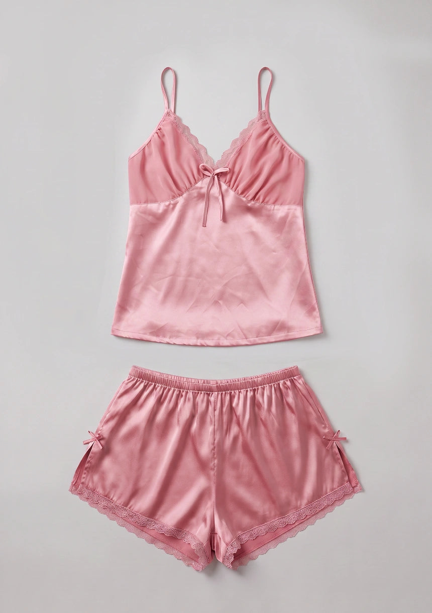 Kurzes Satin Damen-Pyjama-Set