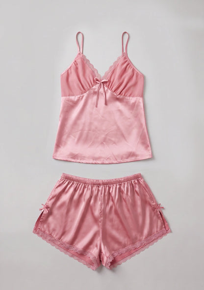 Kurzes Satin Damen-Pyjama-Set