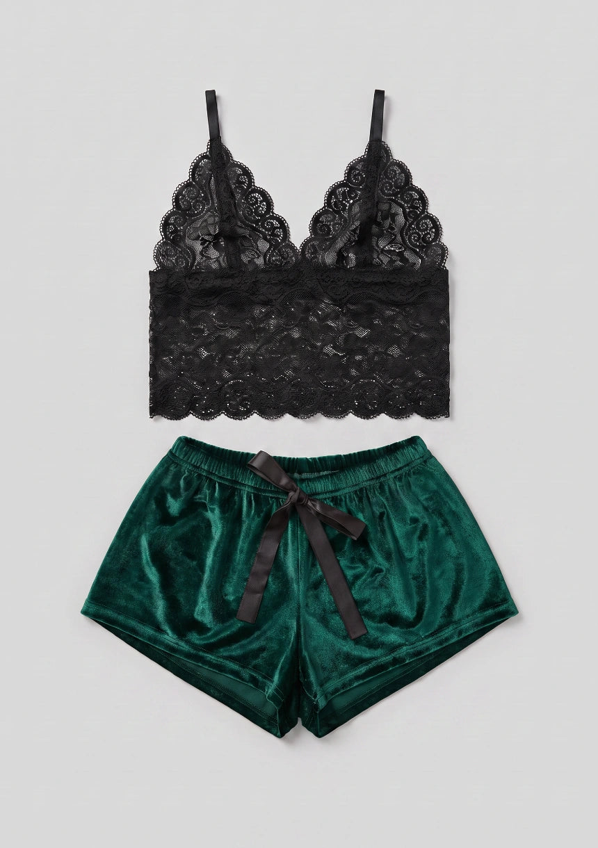 Spitzenoberteil Zweiteiliges Pyjama-Set