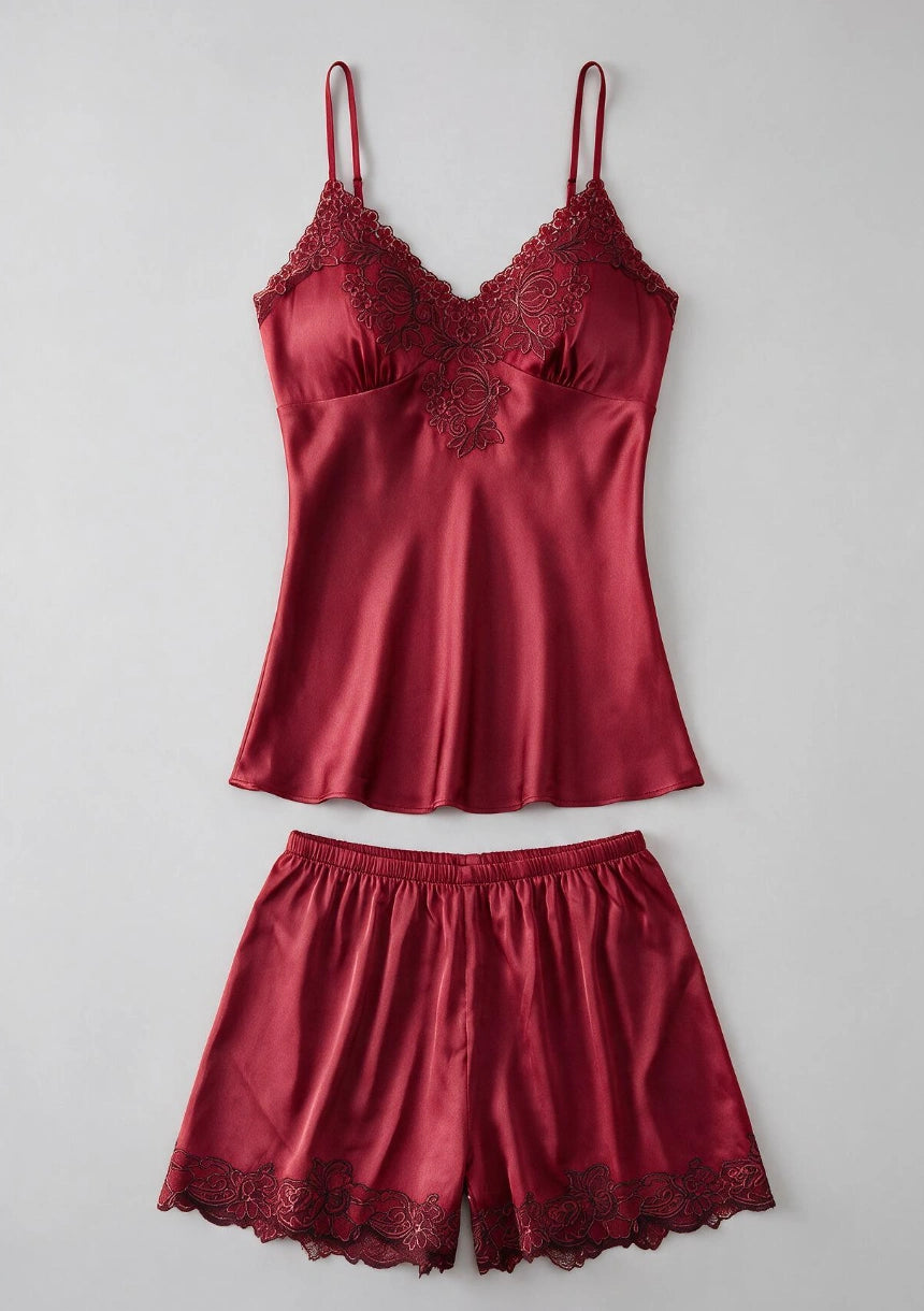 Spitzenbesatz Damen-Pyjama-Set